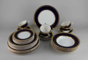 A collection of Crown Ducal Colfax cobalt blue with gold trim comprising of sets of six cups and