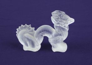 A Lalique dragon 1213200, designed 2000, clear and frosted, engraved 'Lalique France' 9.5cm, boxed