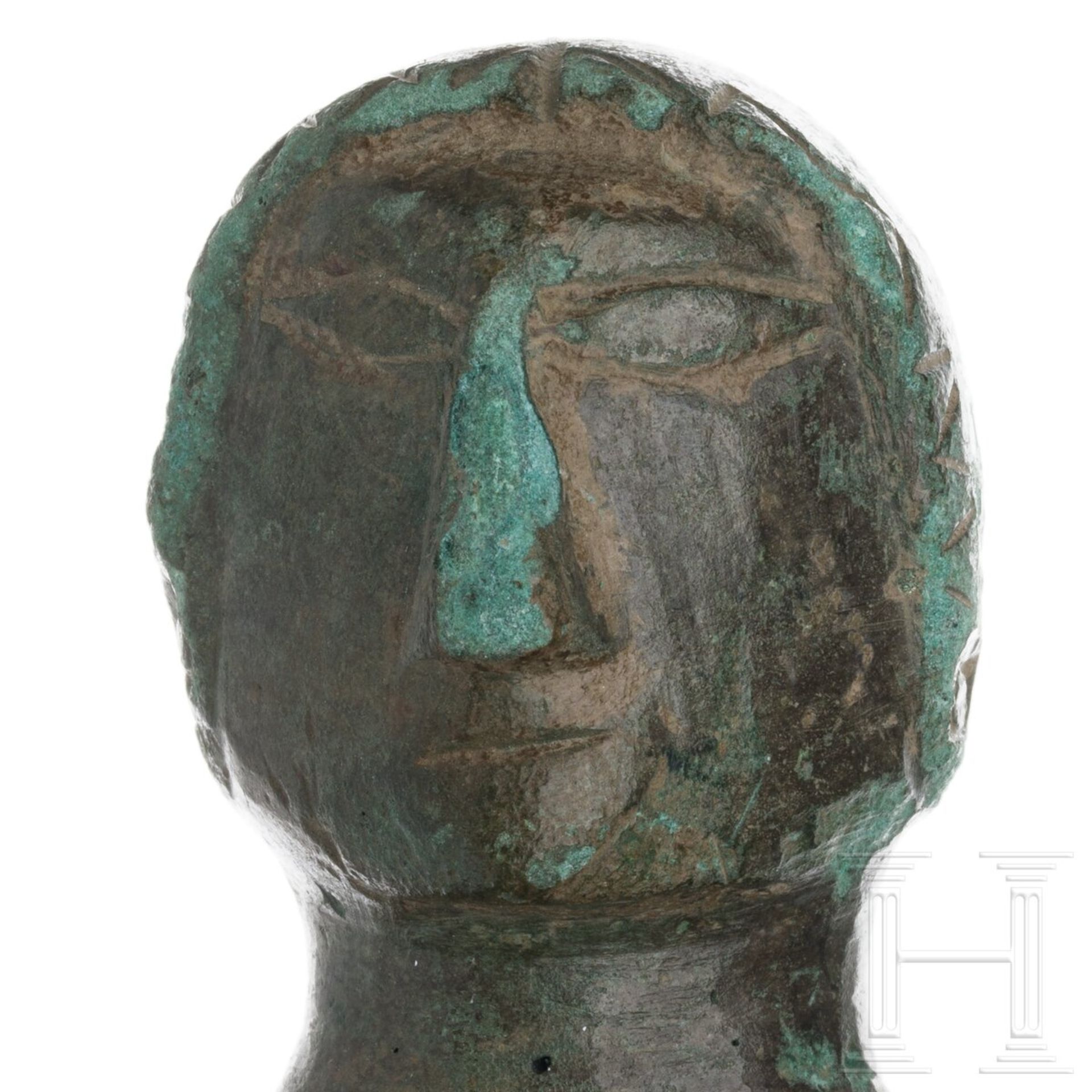 Möbelbeschlag in Form eines Kopfes, Bronze, römisch, 1. - 2. Jhdt.  - Bild 3 aus 3