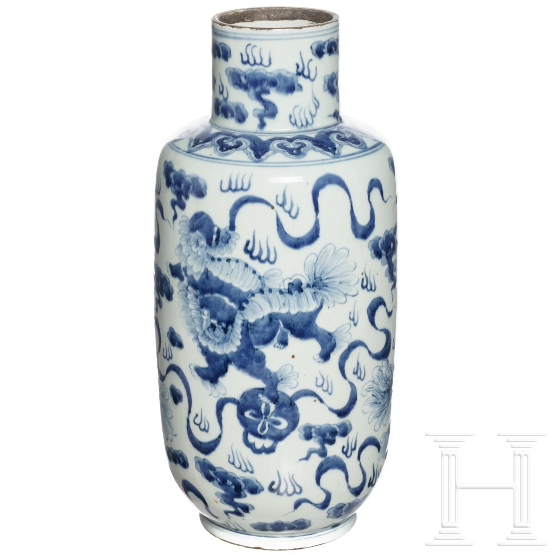 Große blau-weiß glasierte Vase, China, 20. Jdht. 