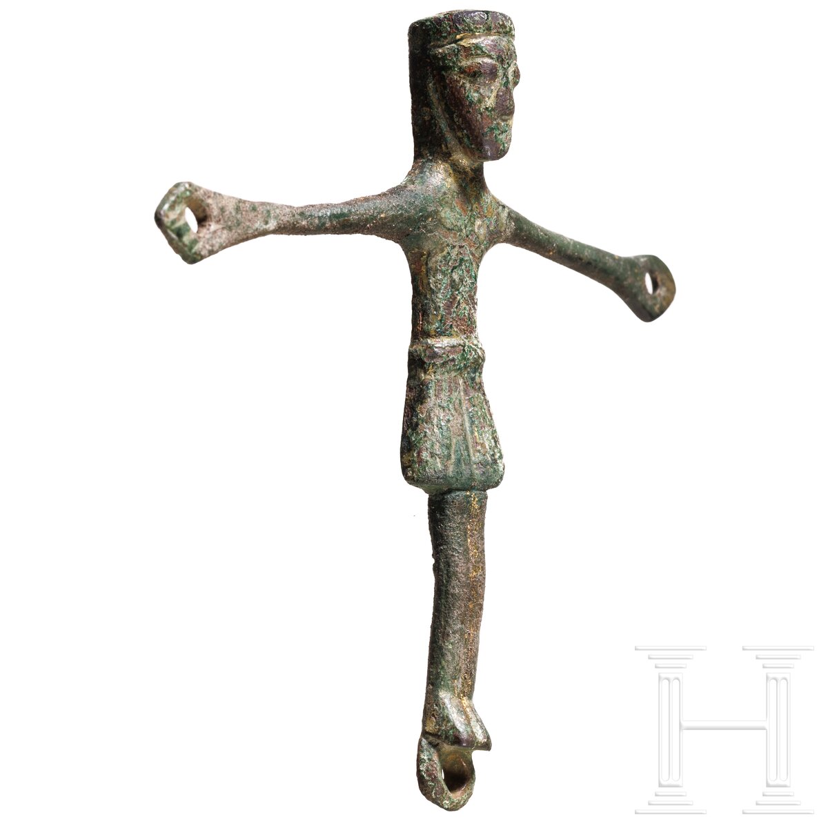 Corpus Christi aus Bronze von einem kleinen romanischen Kruzifix, 11. - 12. Jhdt. - Image 2 of 4