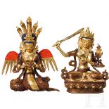 Zwei Bronzefiguren, Naga Kanya und Manjushri, Nepal, 20. Jhdt.