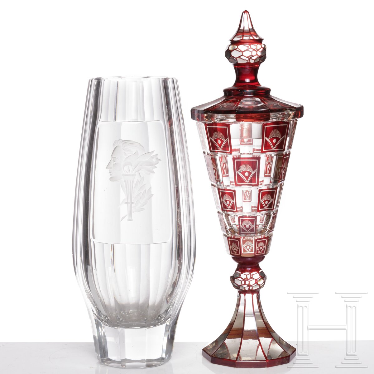 Vase und Deckelpokal, Böhmen, um 1930