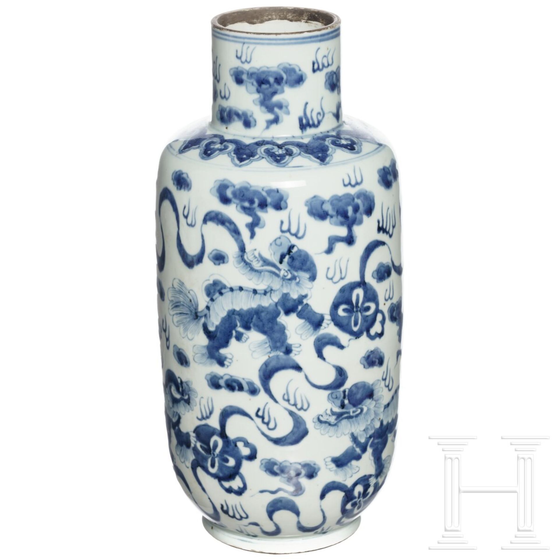 Große blau-weiß glasierte Vase, China, 20. Jdht.  - Bild 2 aus 4