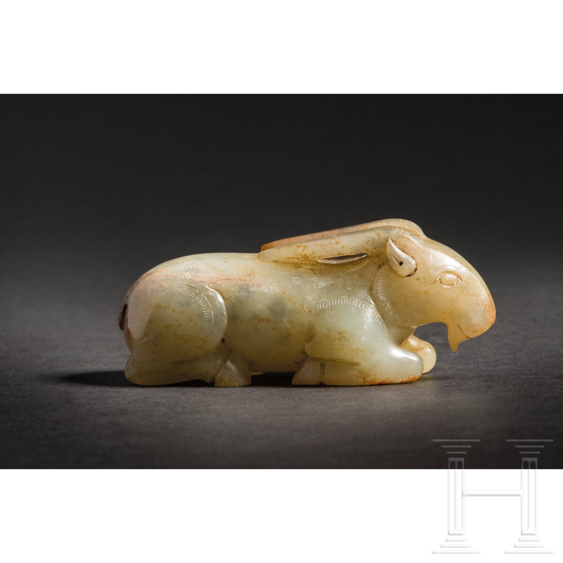 Jade-Figur einer liegenden Antilope, China, 20. Jhdt. - Image 2 of 3