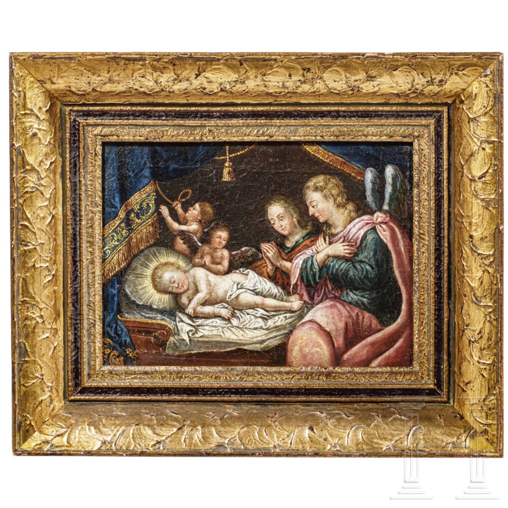 Gemälde mit der Geburt Christi, Italien, datiert 1861 - Bild 2 aus 4