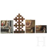 Drei Votivbilder und Kruzifix, süddeutsch, 19. Jhdt. bzw. eines bezeichnet 1731