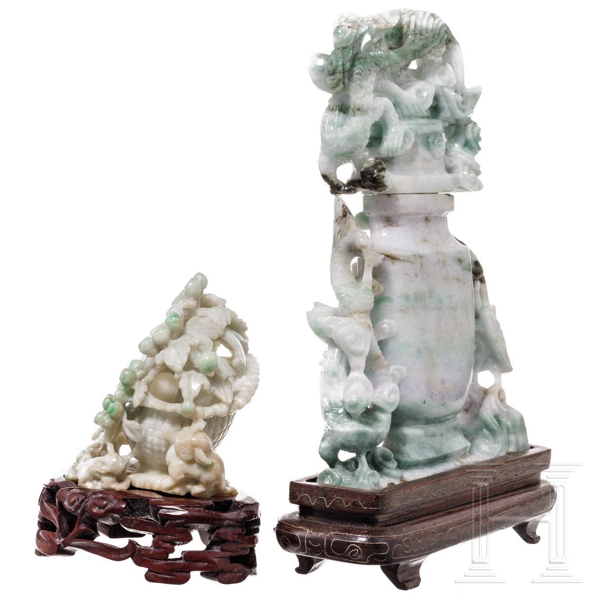 Kleine Vase und Traubenkorb aus Jade, China, 20. Jhdt. - Image 3 of 4