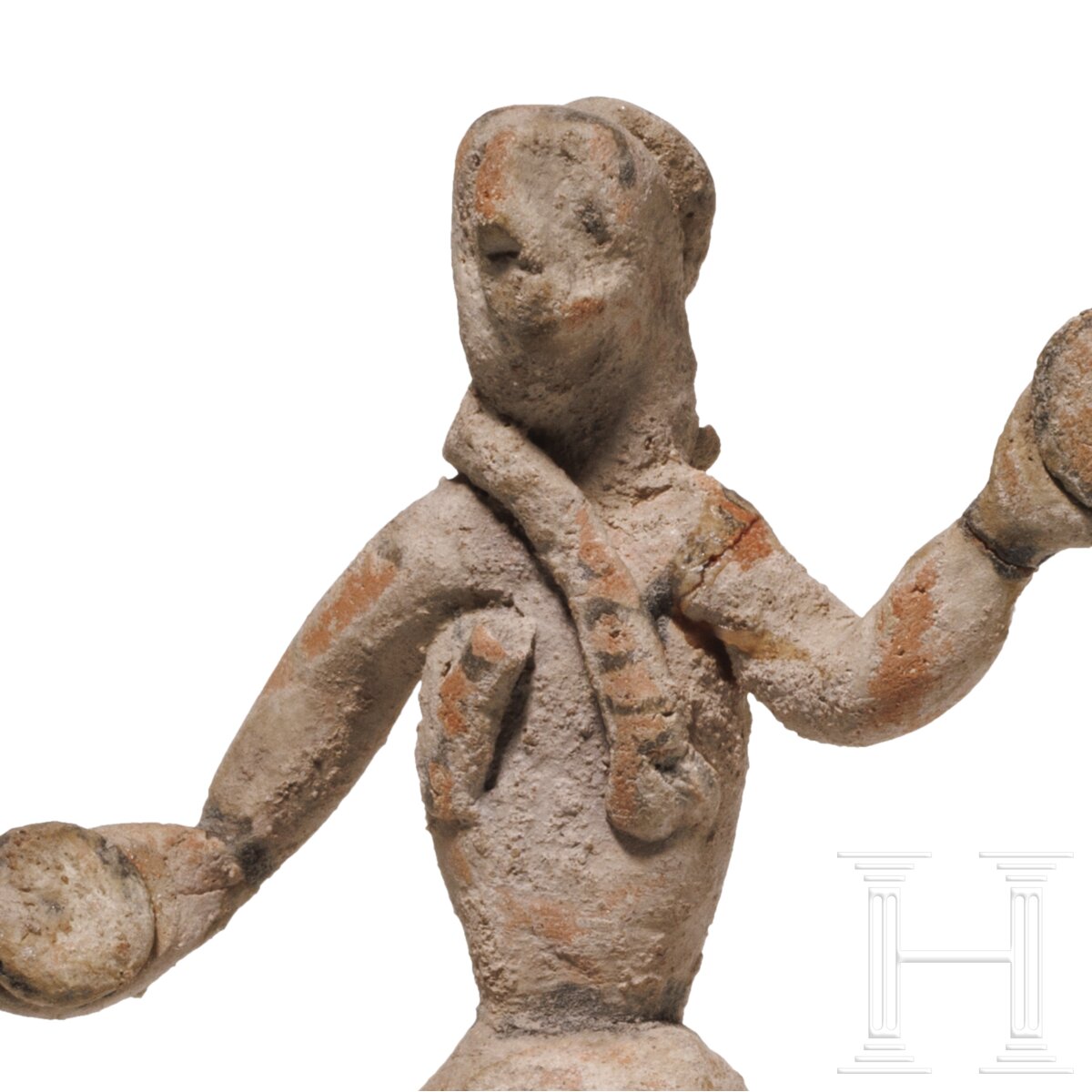 Zypriotische Statuette einer Frau mit Tympanon und böotische Statuette einer Frau mit Schlange und C - Image 4 of 5