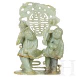 Figürliche Jadeschnitzerei mit Glückssymbol, China, 20. Jhdt.