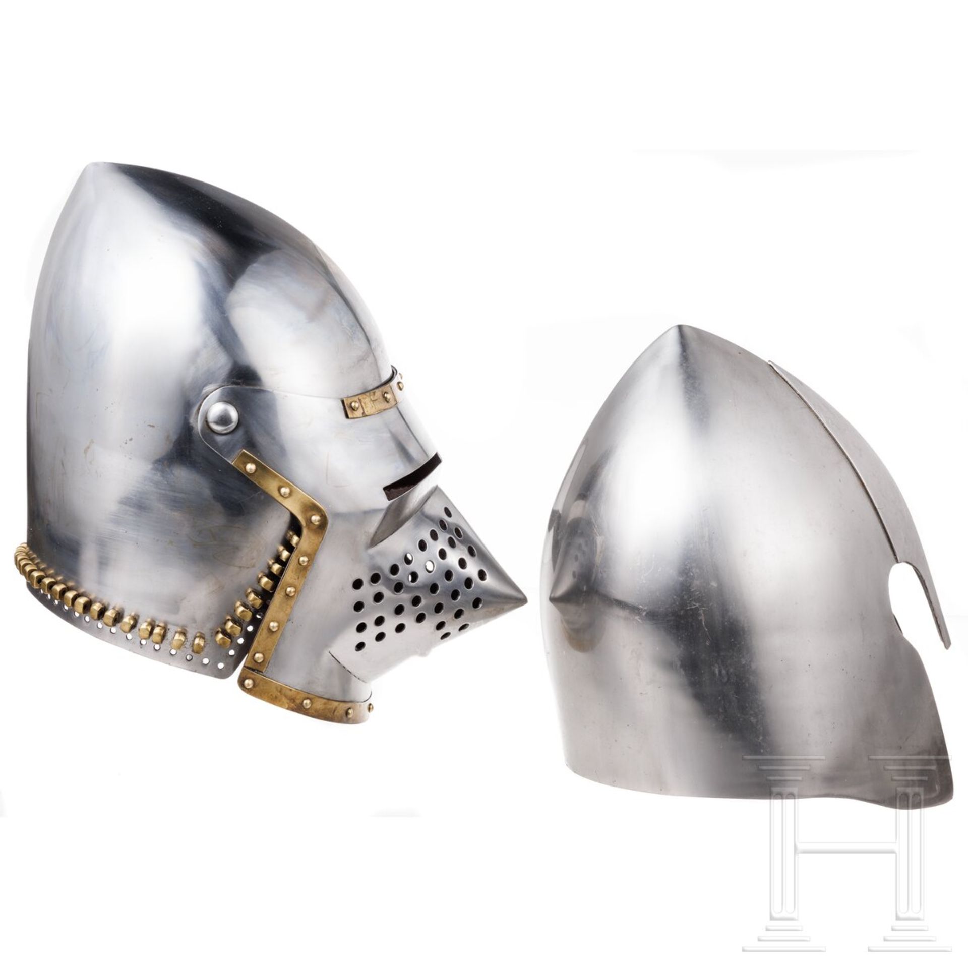 Zwei Helme, neuzeitliche Sammleranfertigungen im Stil des 14. und 15. Jhdts. - Bild 2 aus 3