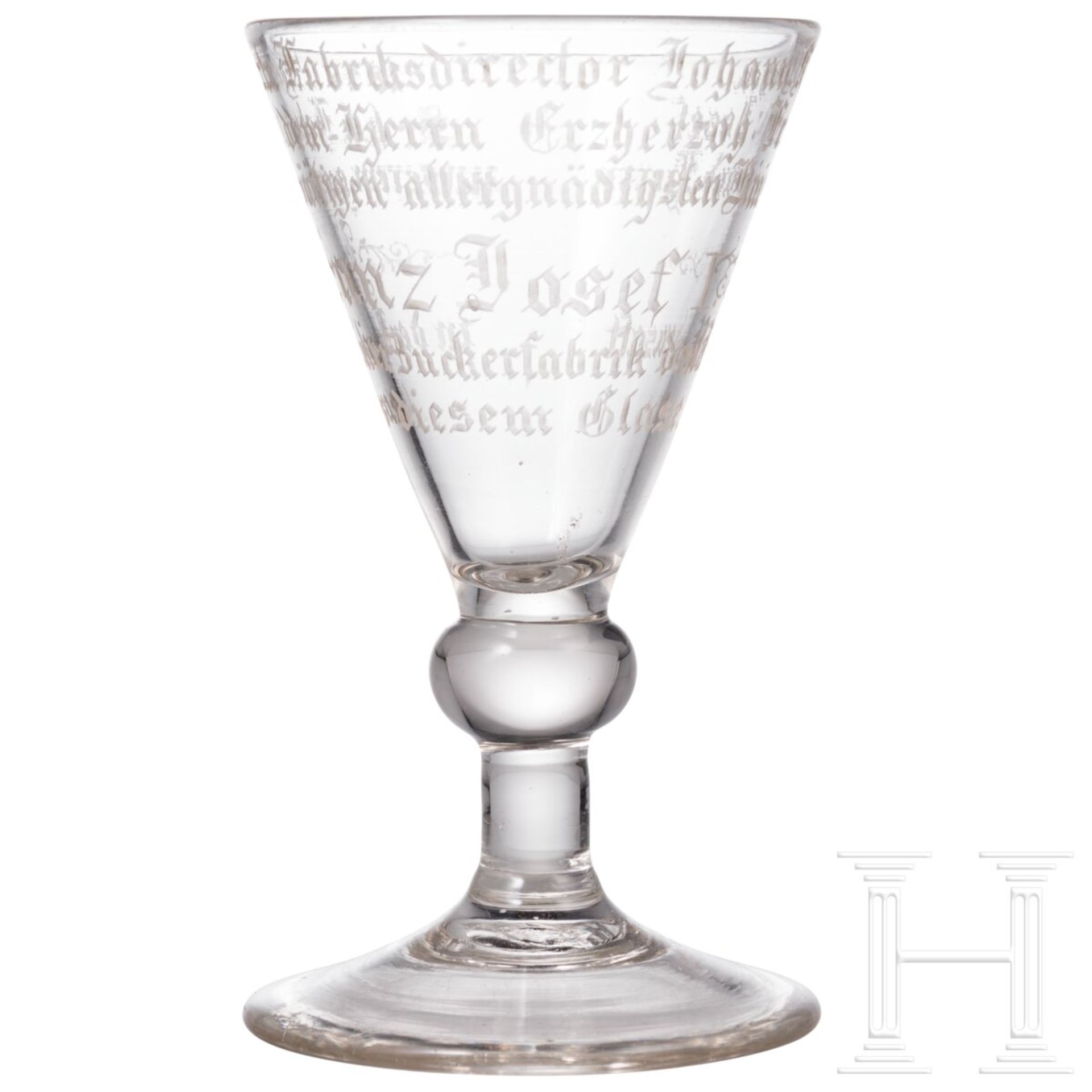 Kaiser Franz Joseph I. - Likörglas mit Geschenkinschrift, datiert 1847