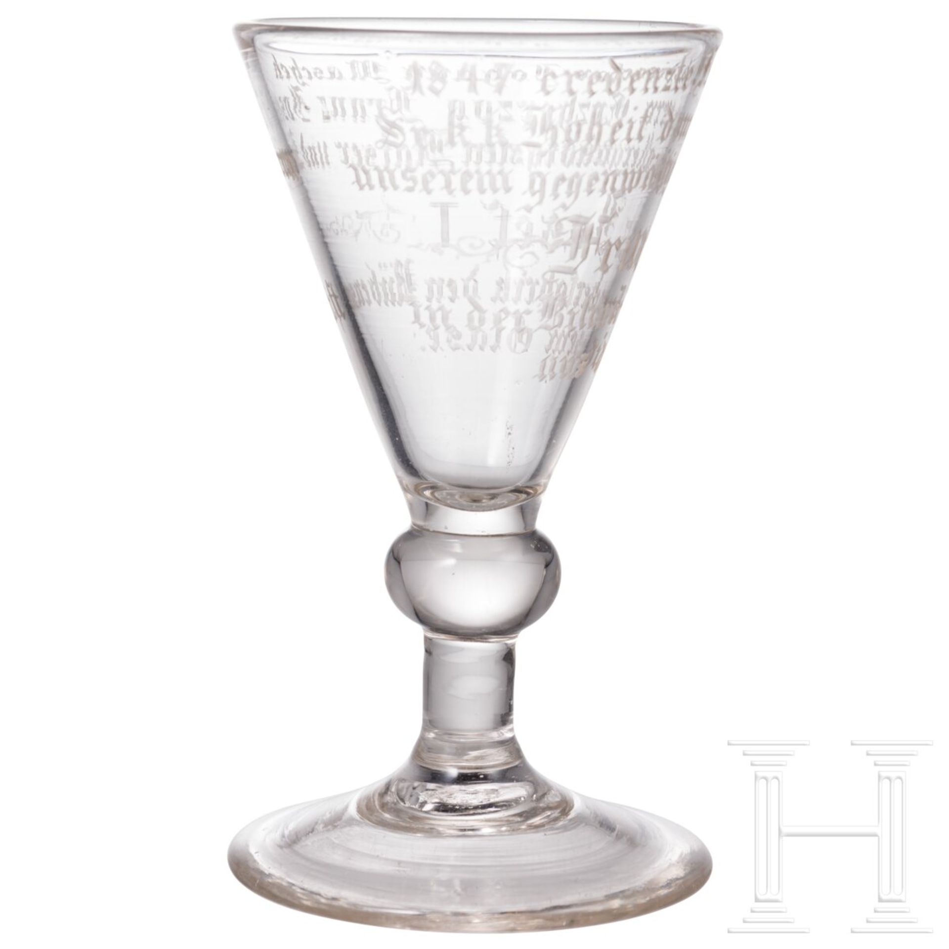 Kaiser Franz Joseph I. - Likörglas mit Geschenkinschrift, datiert 1847 - Bild 2 aus 4