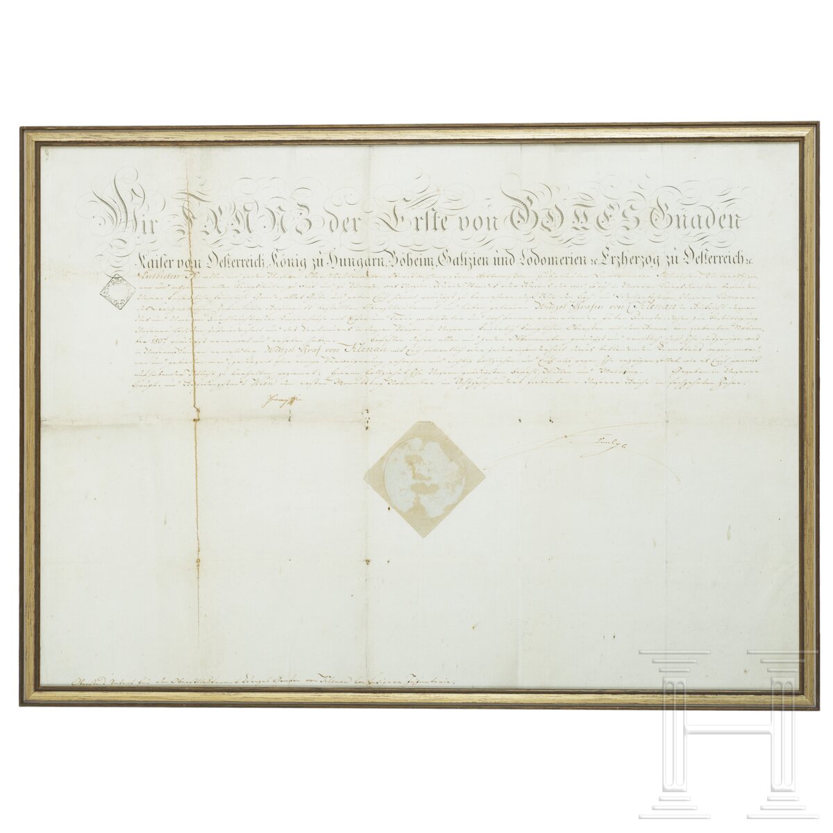 Urkunde für den Grafen Wenzel von Klenau, Regierungszeit Kaiser Franz I. (1804 - 1835), und zwei Bro - Image 6 of 9