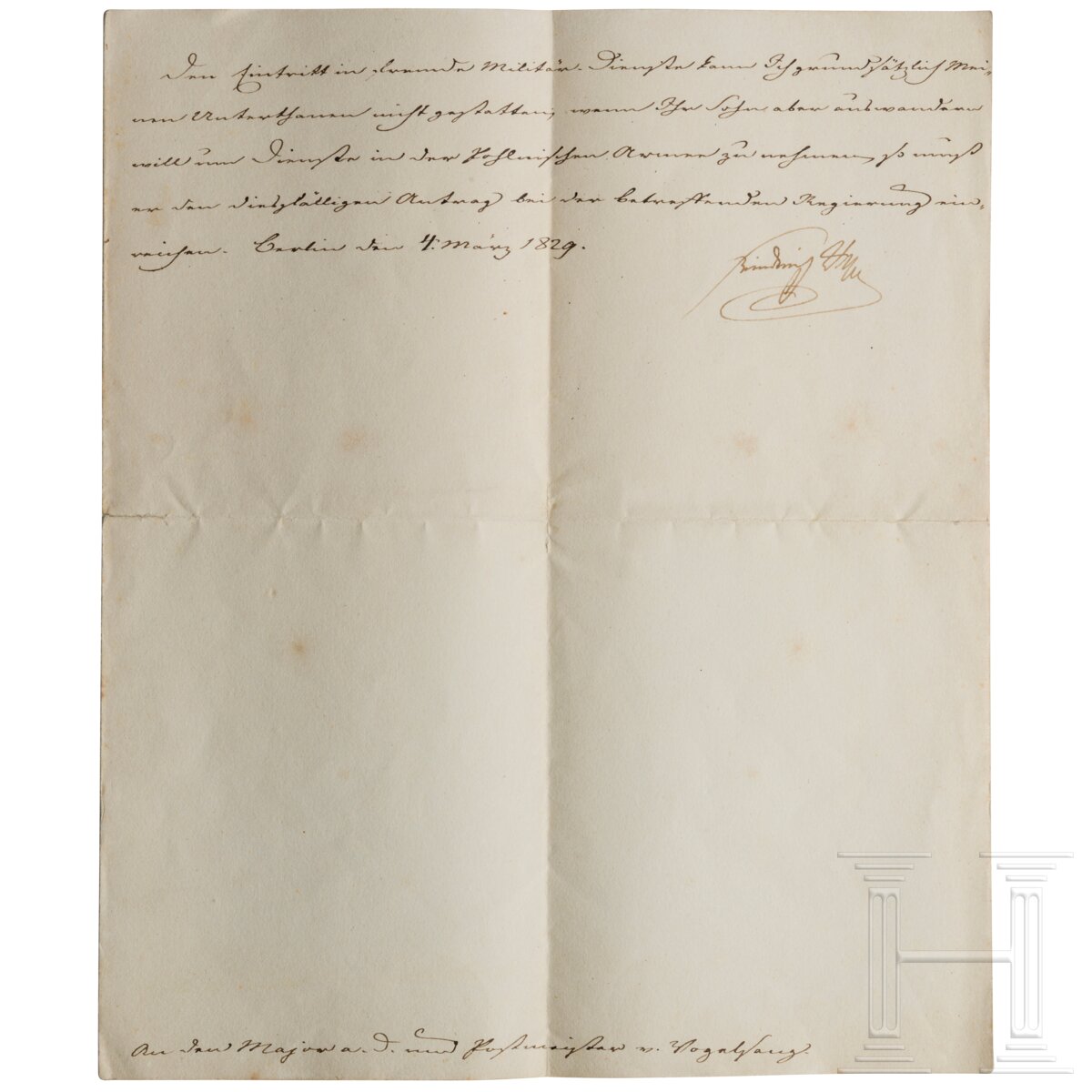 König Friedrich Wilhelm III. von Preußen - Autograph, datiert 4.3.1829