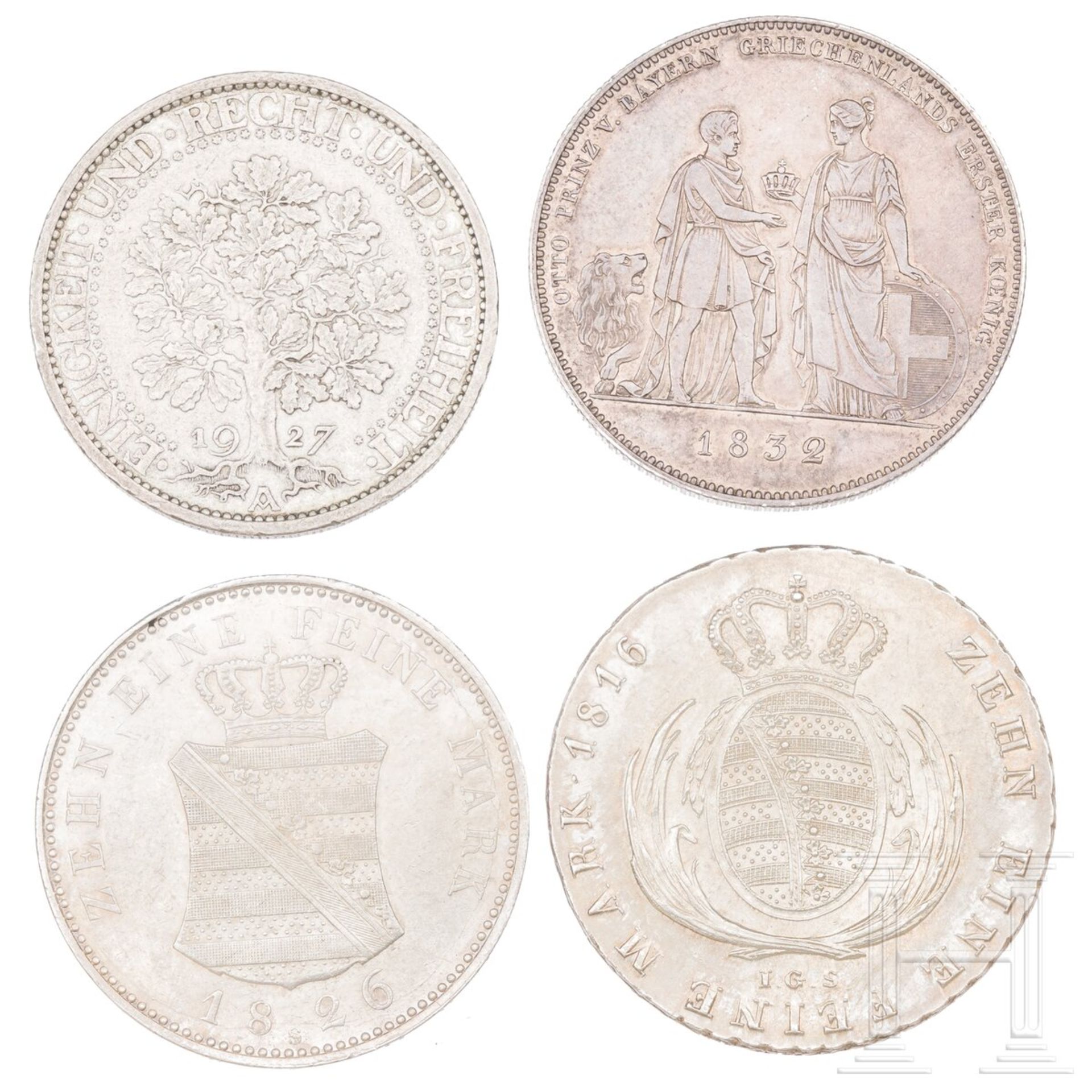 Vier Silbermünzen, Sachsen, Bayern und Weimarer Republik  - Bild 2 aus 2