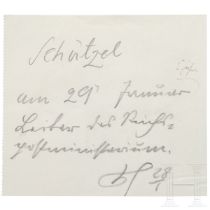 Reichspräsident Paul von Hindenburg - Handzettel bzgl. Schätzel, um 1932