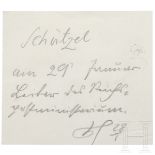 Reichspräsident Paul von Hindenburg - Handzettel bzgl. Schätzel, um 1932