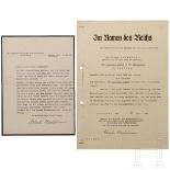 Gauleiter Martin Mutschmann (1879 - 1947) - zwei signierte Dokumente an die Familie Schreiber, 1938