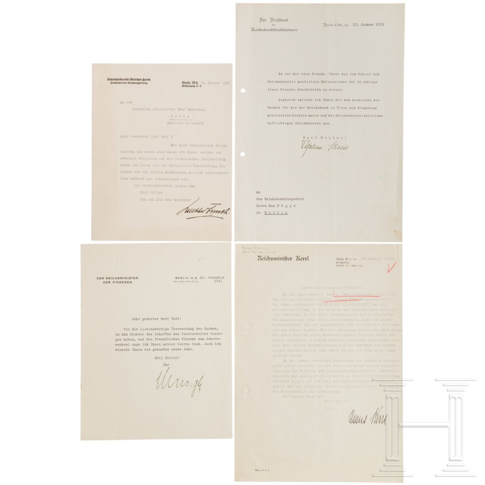Vier Autographen von Reichsministern
