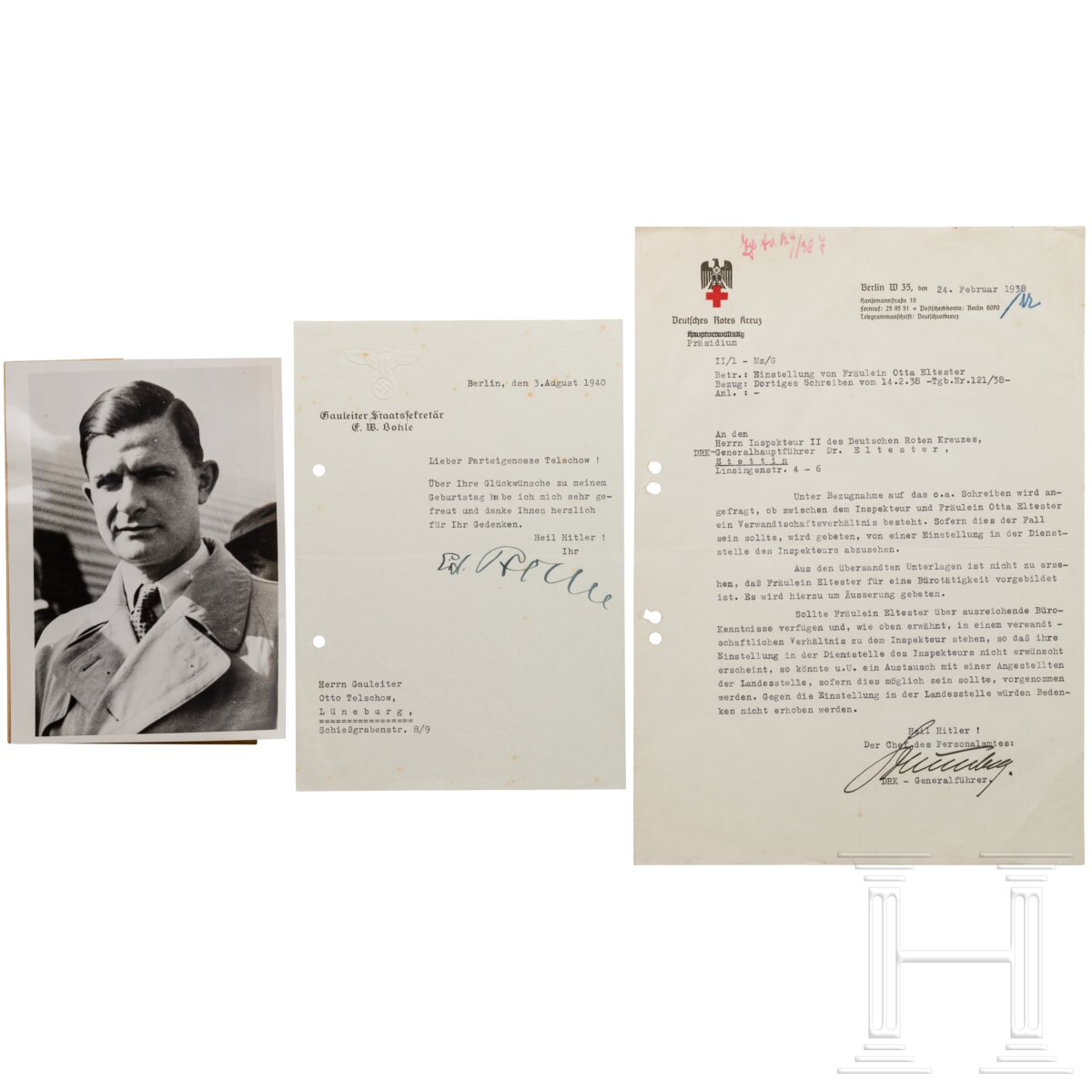 Ernst Wilhelm Bohle - signiertes Dankschreiben an Otto Telschow und alliiertes Pressefoto, jeweils 1