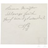 Reichspräsident Paul von Hindenburg - Handzettel bzgl. Schlange, um 1932