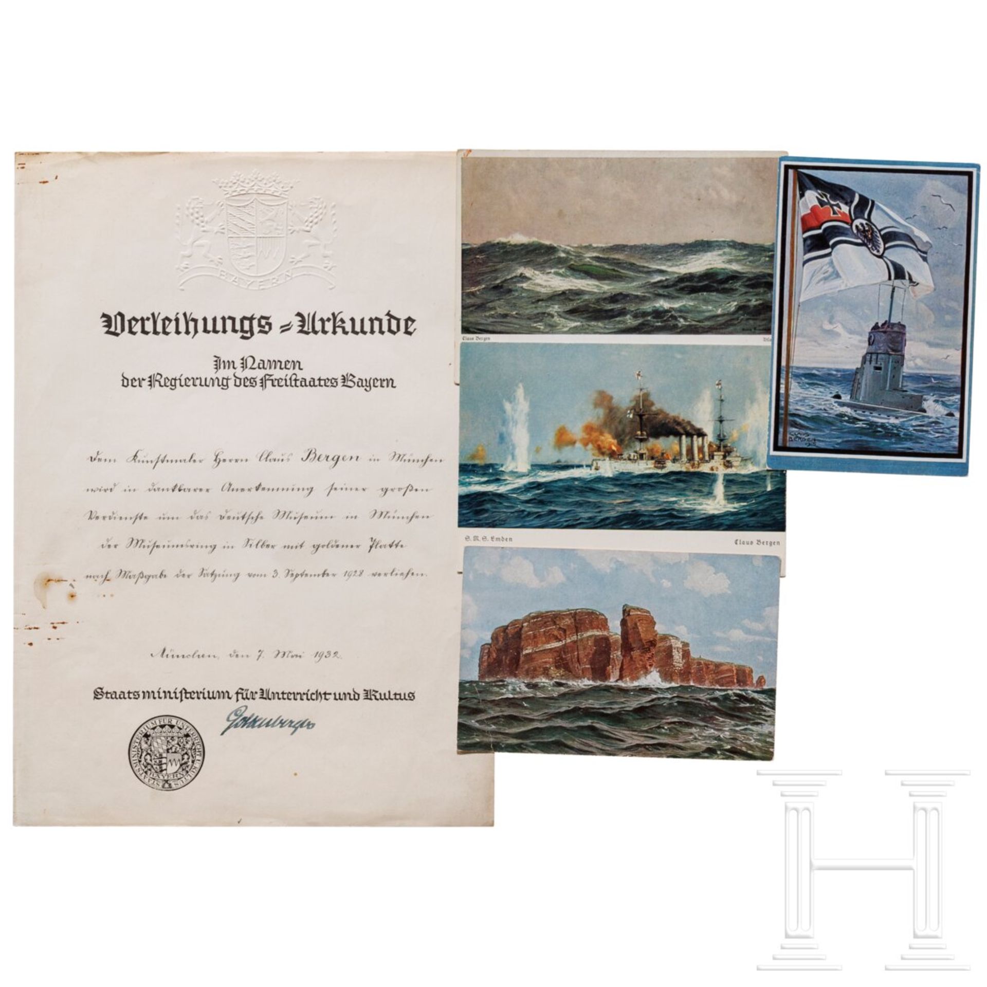 Claus Bergen - Urkunde, Zeichnung und Dokumente aus dem Nachlass des Marinemalers - Image 2 of 5