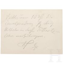 Reichspräsident Paul von Hindenburg - Handzettel bzgl. Prinz August Wilhelm von Preußen, um 1932