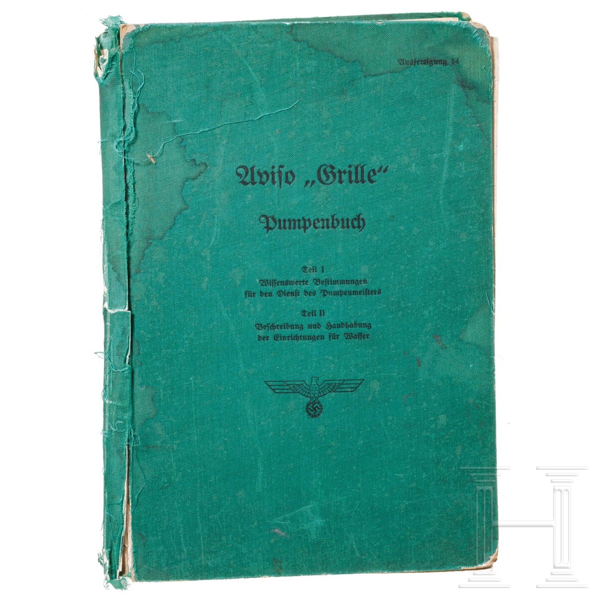 "Aviso 'Grille' - Pumpenbuch", Blohm & Voß, 14. Ausfertigung 1940 - Bild 2 aus 5