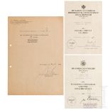 Zwei Verleihungsurkunden sowie Verleihungsliste mit Unterschriften von GFM von Küchler, Gen.Lt. Weid