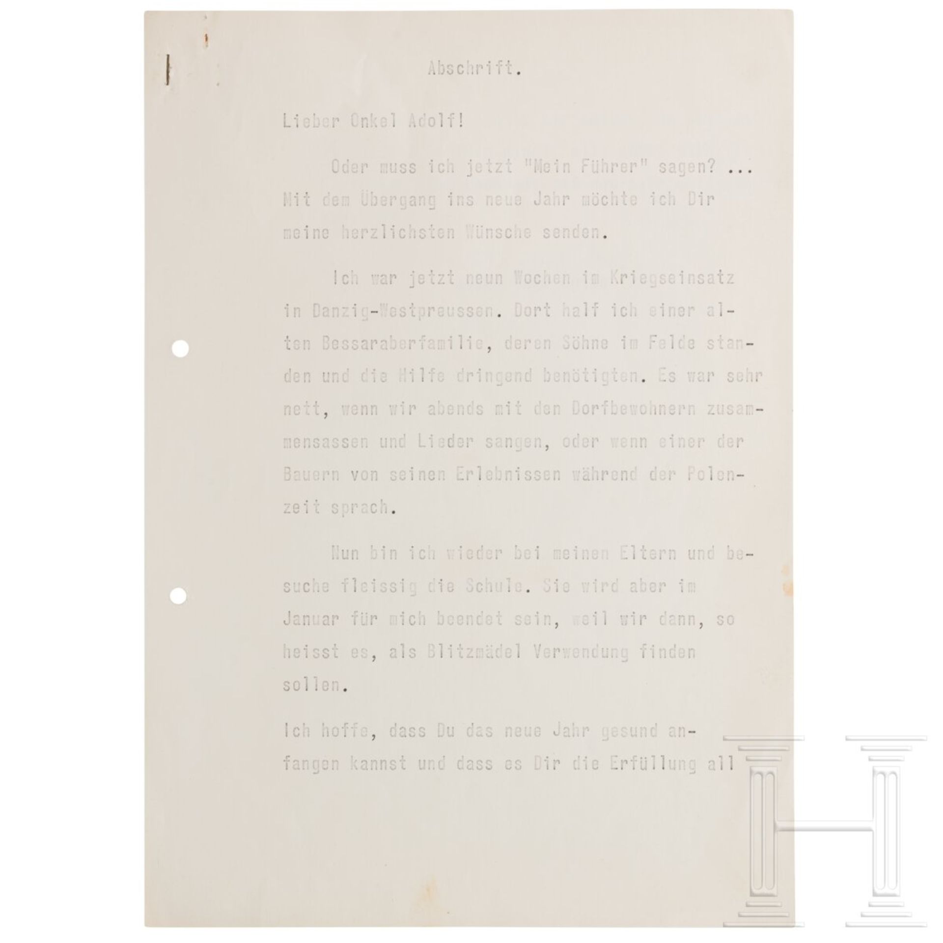Adolf Hitler - zwei handschriftliche Briefe von Inge Lutze und Luise Gürtner zum Jahreswechsel 1942/ - Bild 3 aus 4
