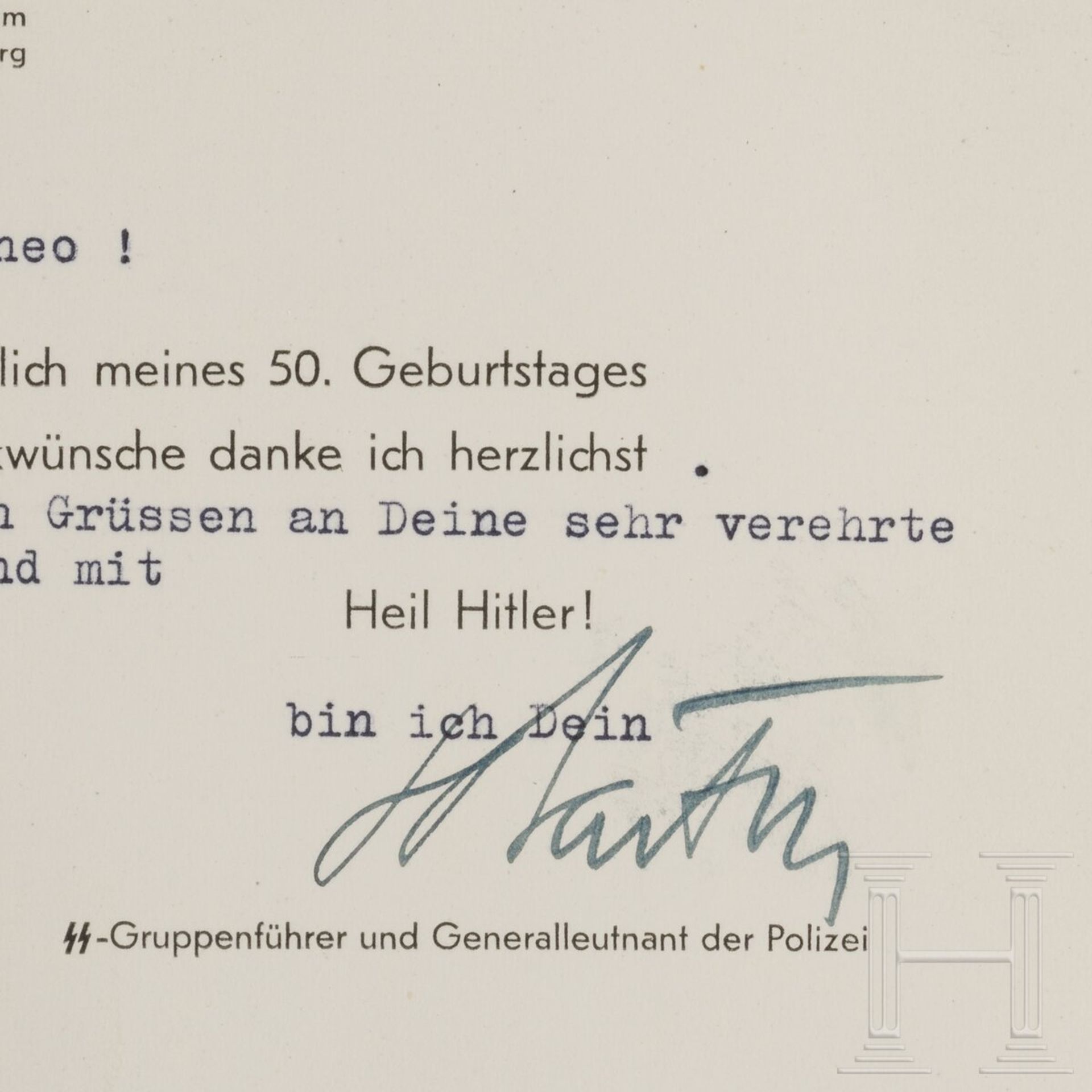 SS-Obergruppenführer Benno Martin - eigenhändige Tintenunterschrift - Bild 2 aus 2