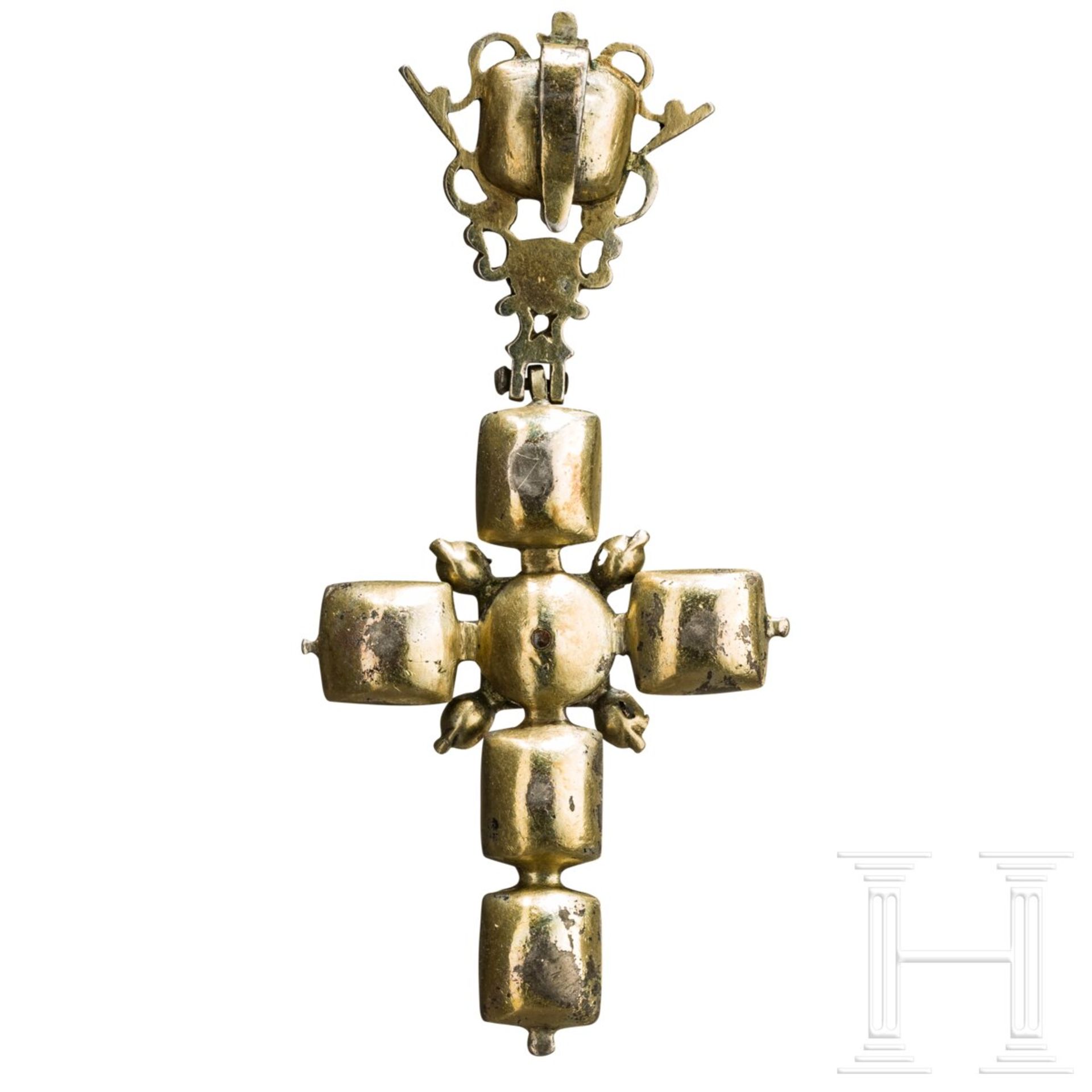 Barocker Kreuzanhänger mit Steinbesatz, süddeutsch, 1. Hälfte 18. Jhdt. - Bild 2 aus 4