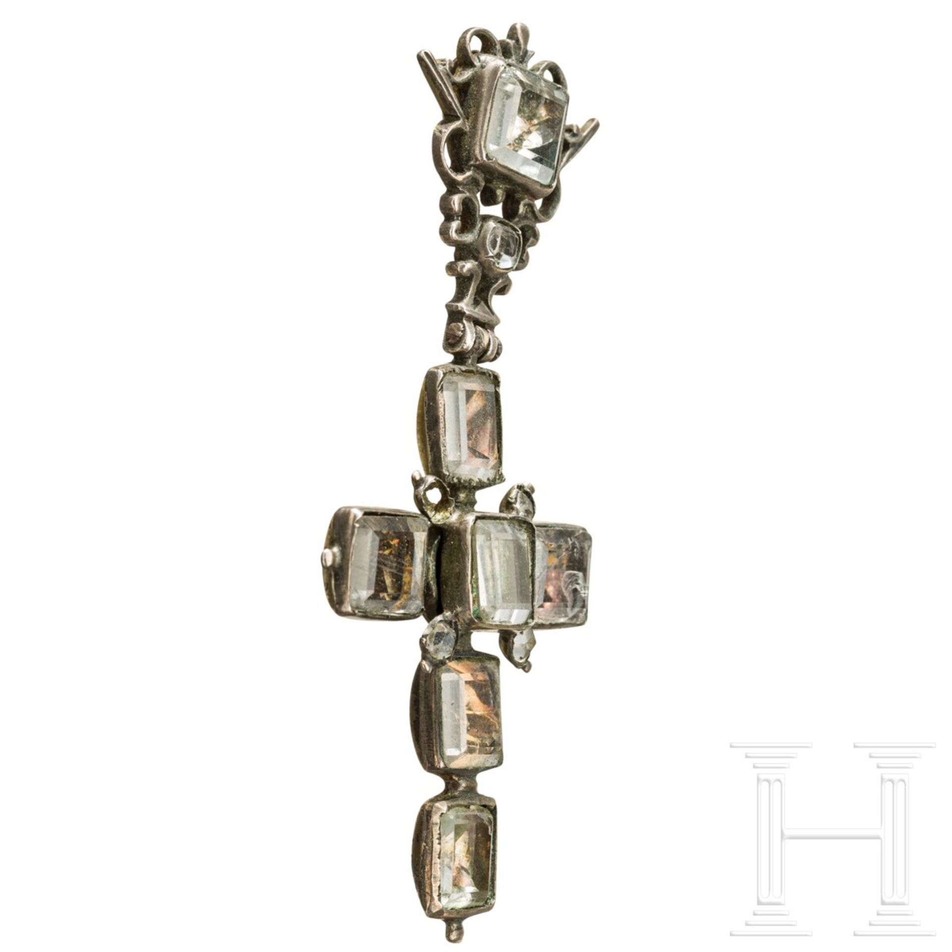 Barocker Kreuzanhänger mit Steinbesatz, süddeutsch, 1. Hälfte 18. Jhdt. - Bild 3 aus 4