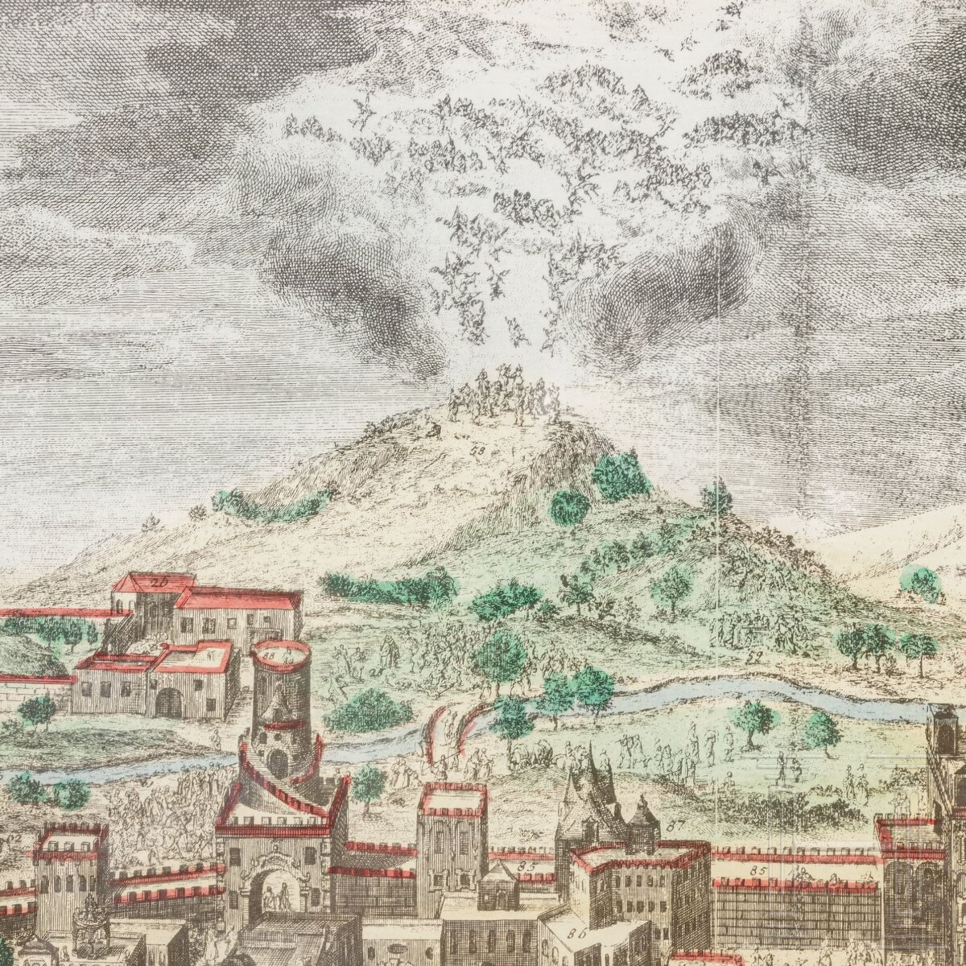 Johann Daniel Herz (1693 - 1754) - Gesamtpanorama der Stadt Jerusalem, kolorierter Druck, 1735 - Image 5 of 9