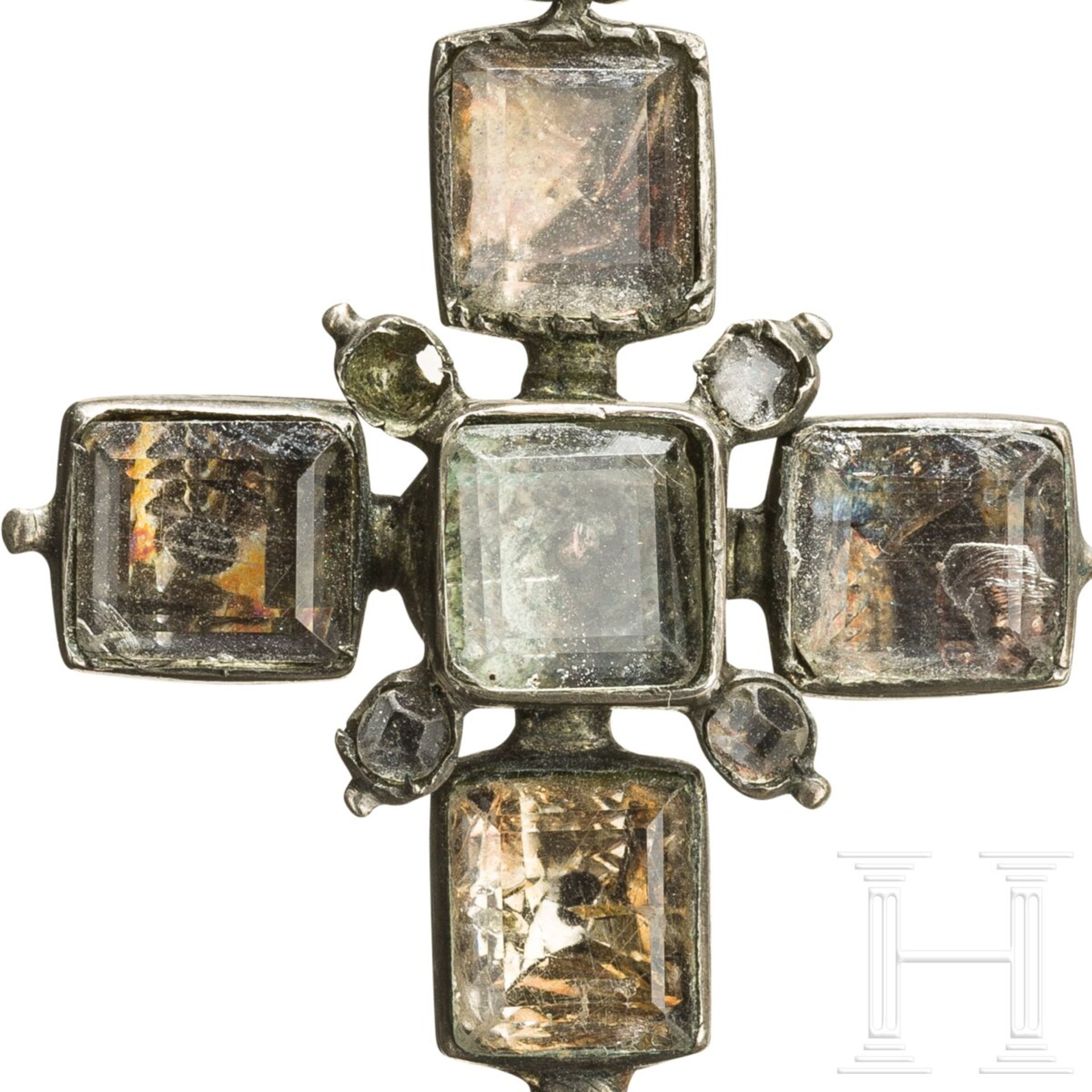 Barocker Kreuzanhänger mit Steinbesatz, süddeutsch, 1. Hälfte 18. Jhdt. - Bild 4 aus 4