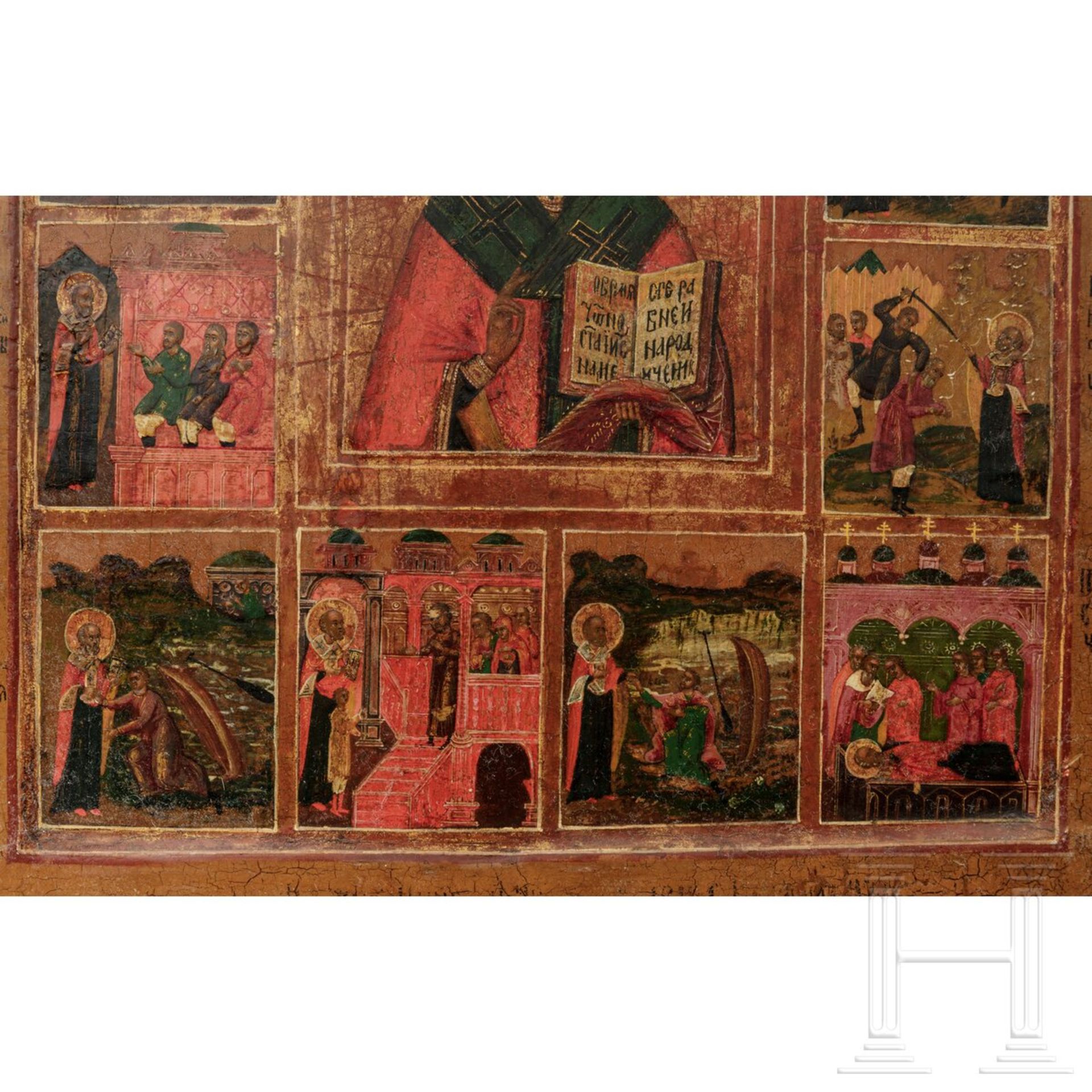 Großformatige Vita-Ikone mit dem Heiligen Nikolaus von Myra, Russland, Anfang 19. Jhdt.  - Bild 2 aus 3