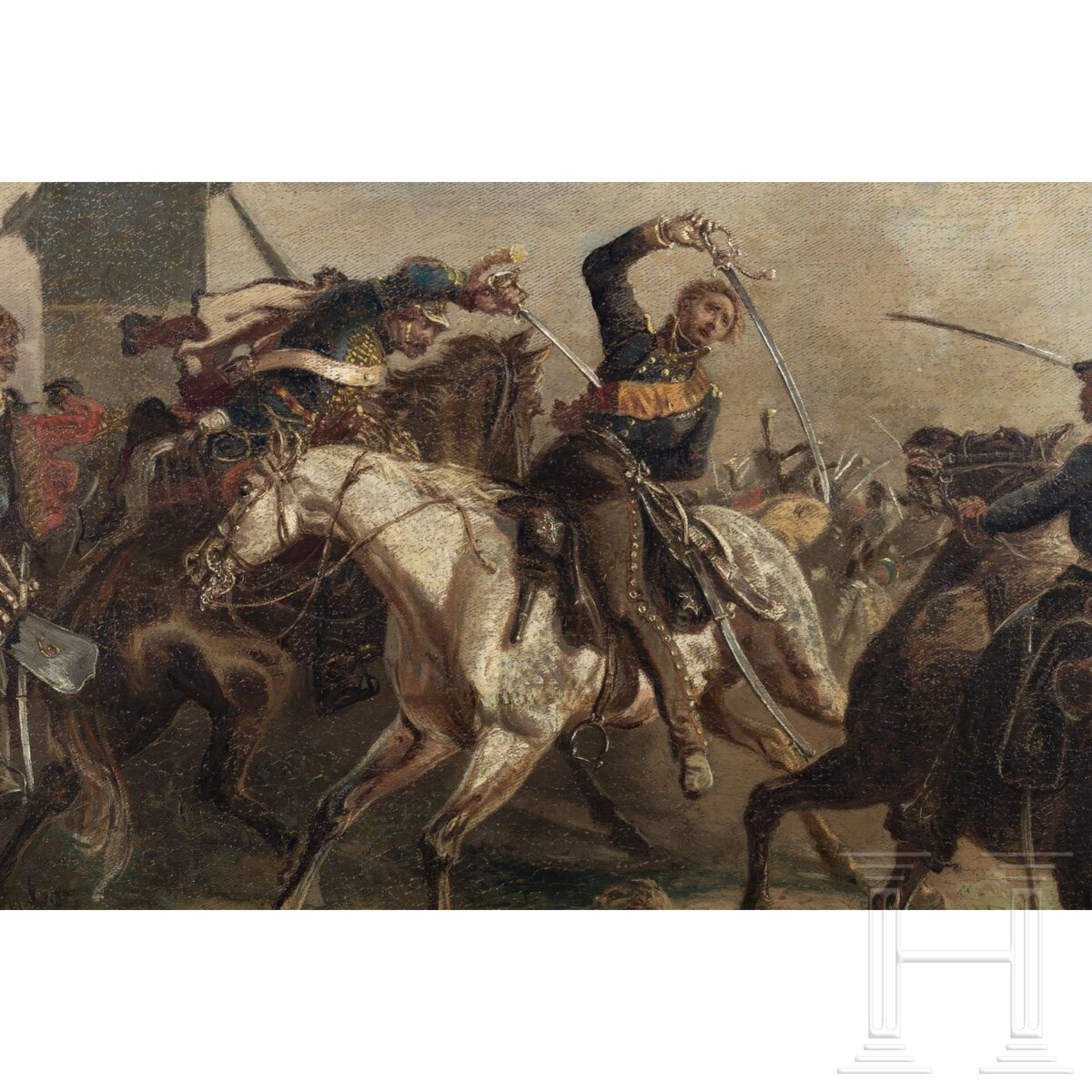 Der Tod Louis Ferdinands von Preußen in dem Gefecht bei Saalfeld (10.10.1806) - Gemälde wohl von Ott - Image 2 of 5