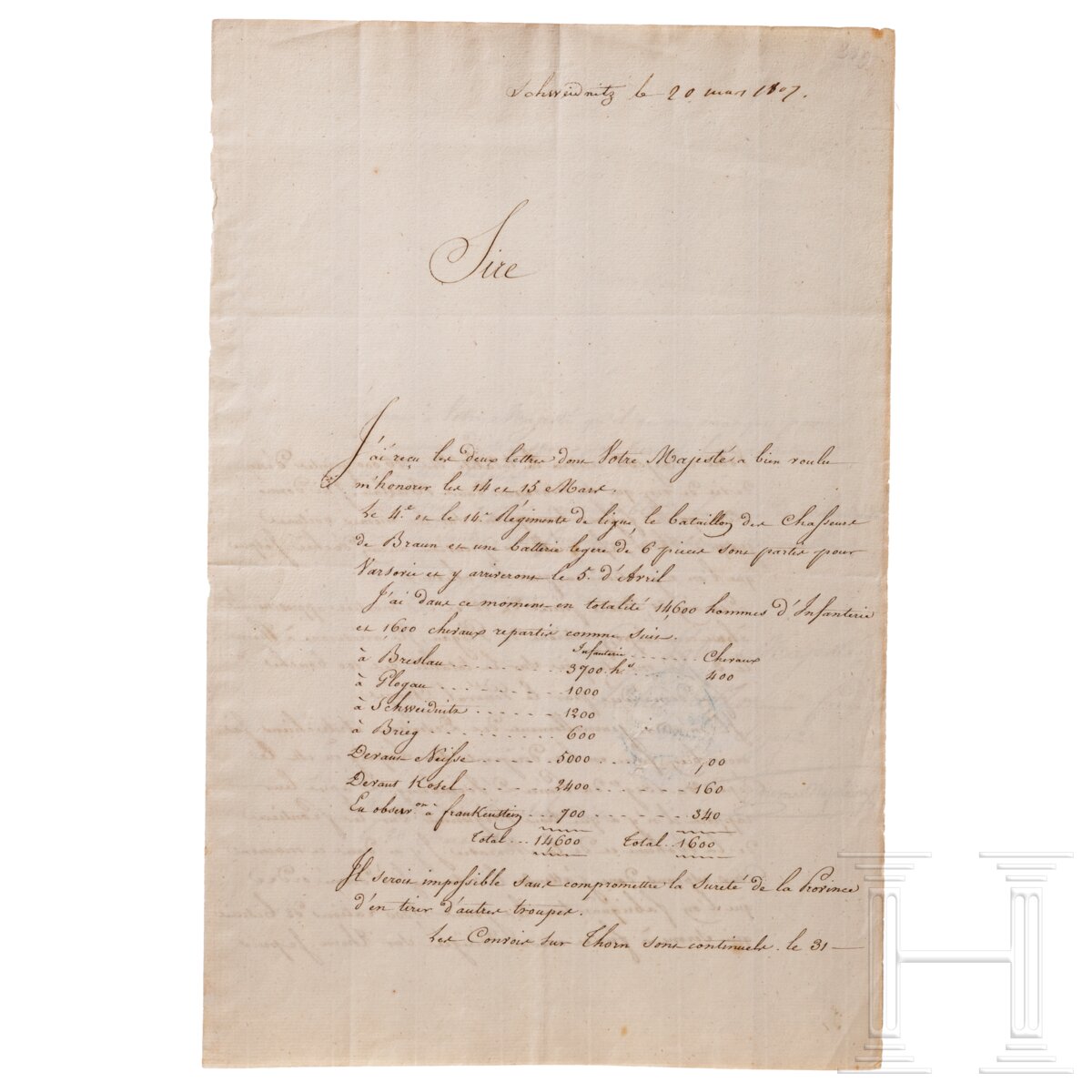 Jerome Bonaparte - Brief an seinen Bruder Napoleon I., datiert 20.3.1807