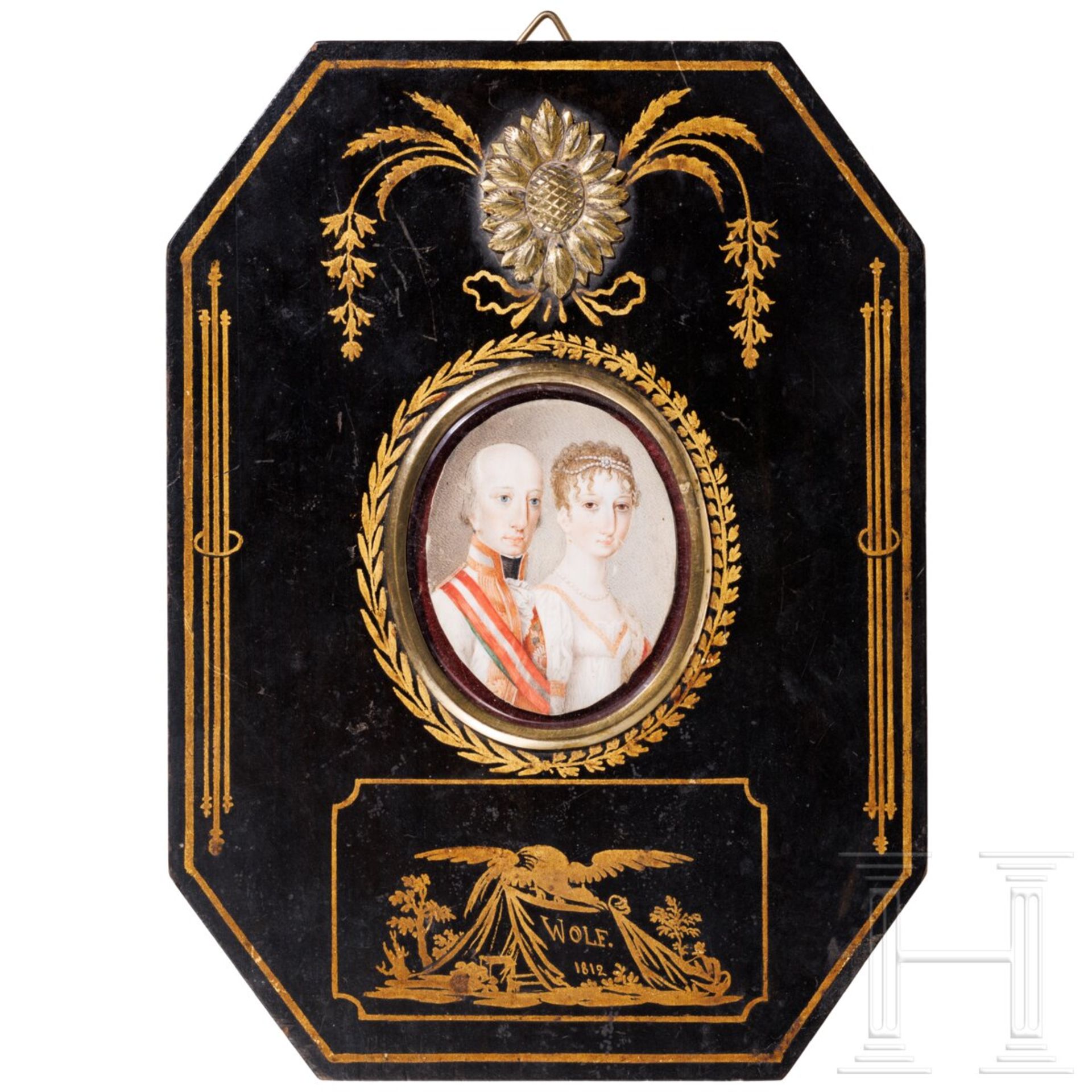 Louise Wolf - Miniaturportrait des Kaisers Franz II. (I.) von Österreich mit Gemahlin Maria Ludovika