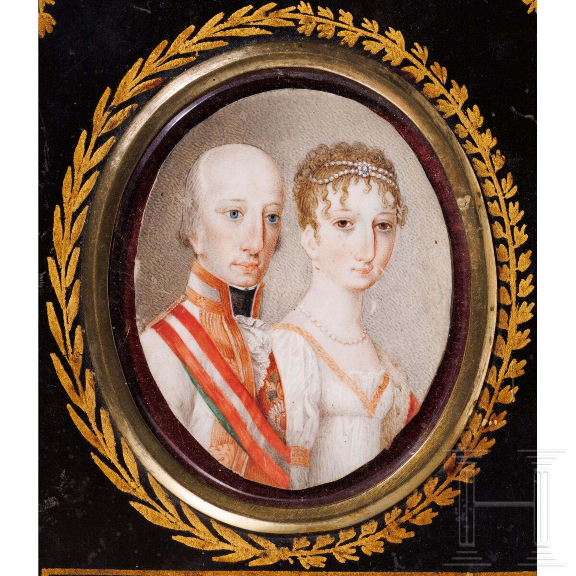 Louise Wolf - Miniaturportrait des Kaisers Franz II. (I.) von Österreich mit Gemahlin Maria Ludovika - Image 2 of 3
