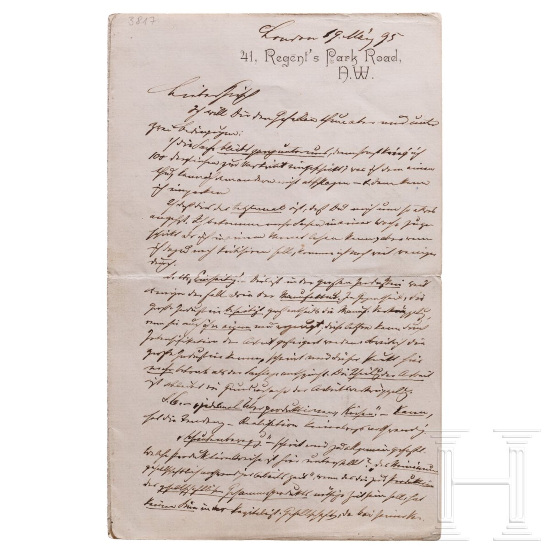 Friedrich Engels (1820 - 1895) - bedeutender eigenhändiger Brief an den sozialdemokratischen Journal