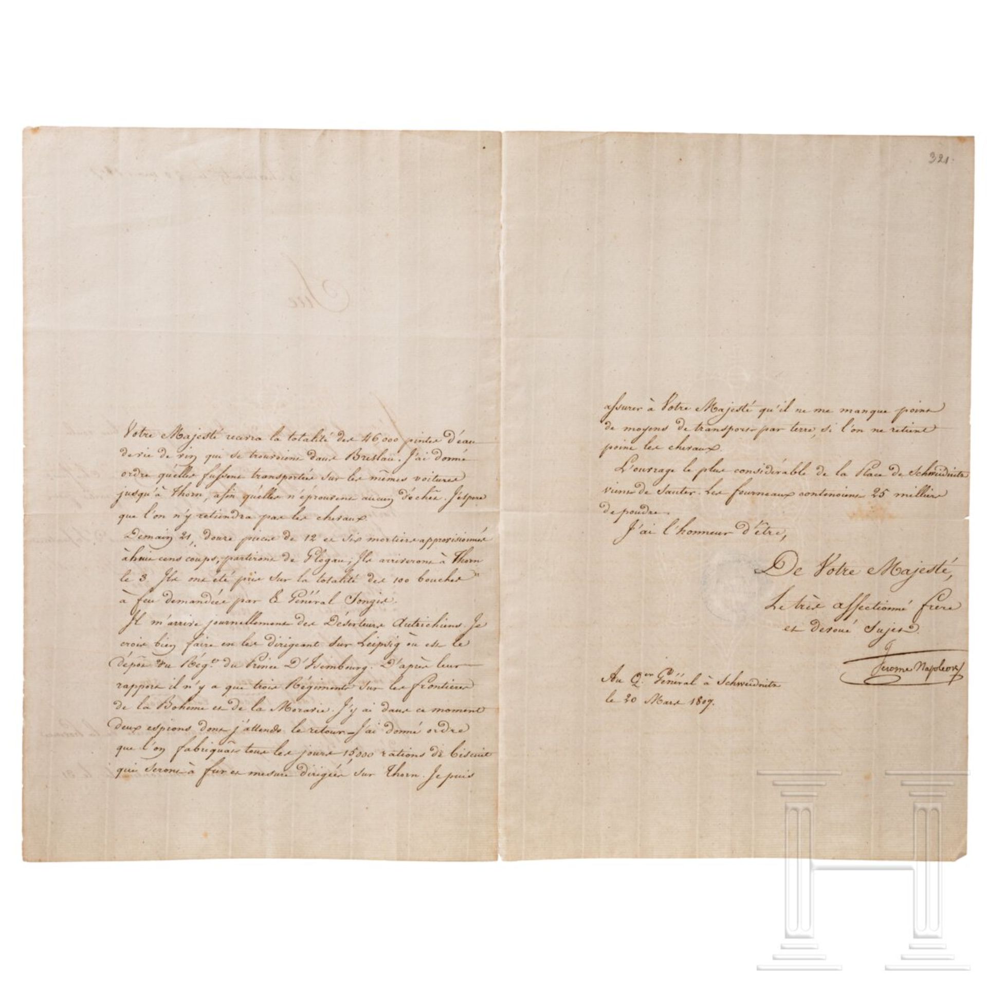 Jerome Bonaparte - Brief an seinen Bruder Napoleon I., datiert 20.3.1807 - Bild 2 aus 2