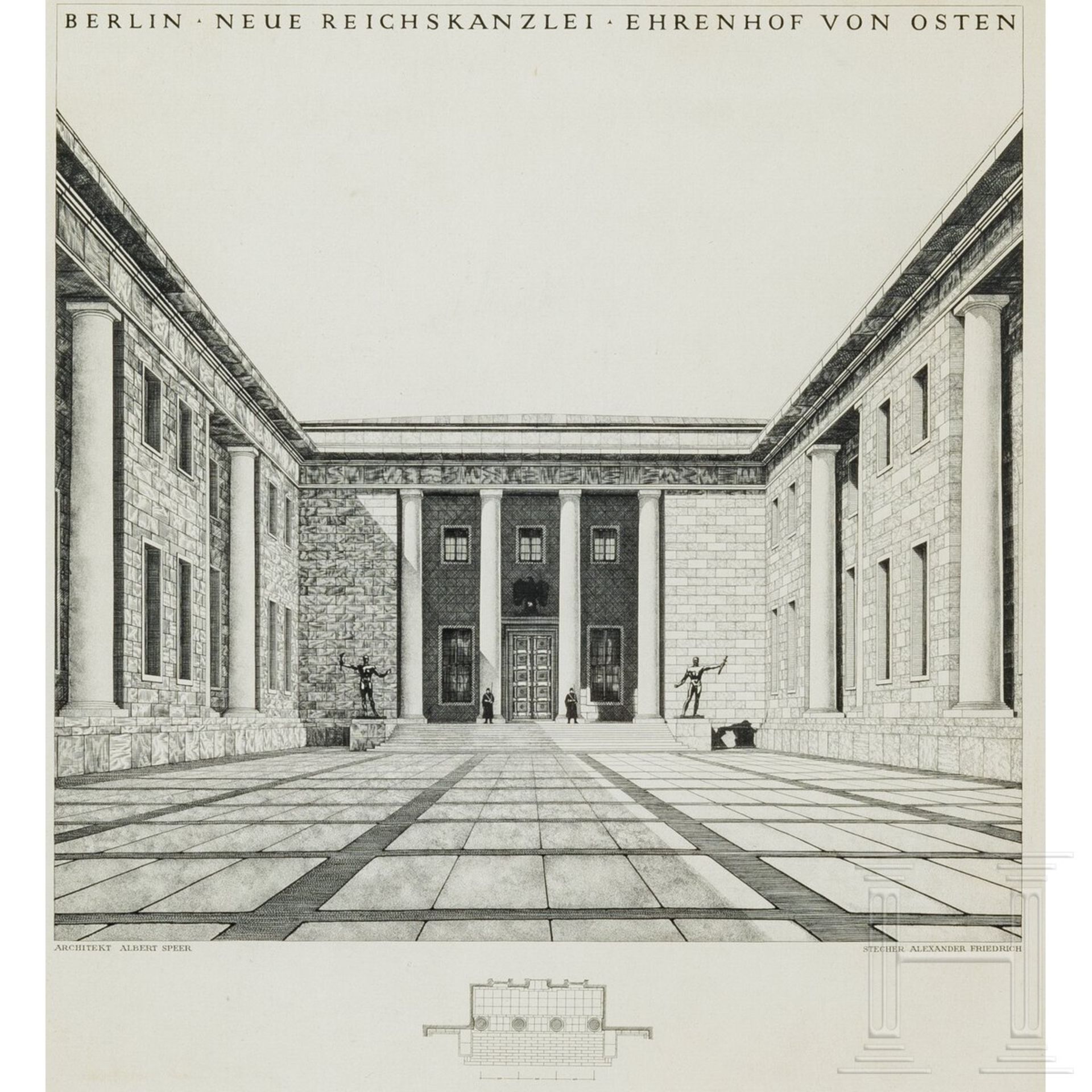 Albert Speer - zwei Stiche von Alexander Friedrich "Berlin - Neue Reichskanzlei - Ehrenhof" - Image 2 of 11