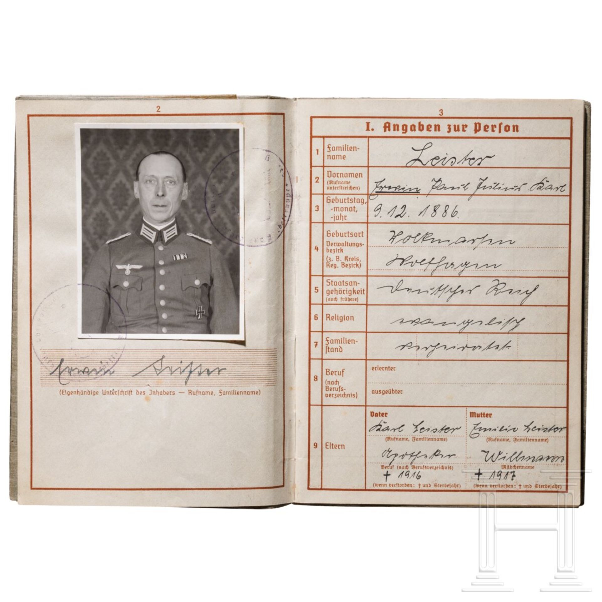 Gen.Lt. Erwin Leister (1886 - 1969) - Wehrpass des Inspekteurs der Nebeltruppe