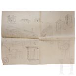 Albert Speer - Handskizze mit neun verschiedenen architektonischen Zeichnungen, Allied Prison Spanda