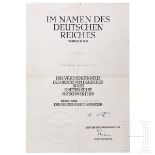 Urkunde zum Verdienstkreuz 3. Stufe mit Schwertern des Deutschen Adler-Ordens