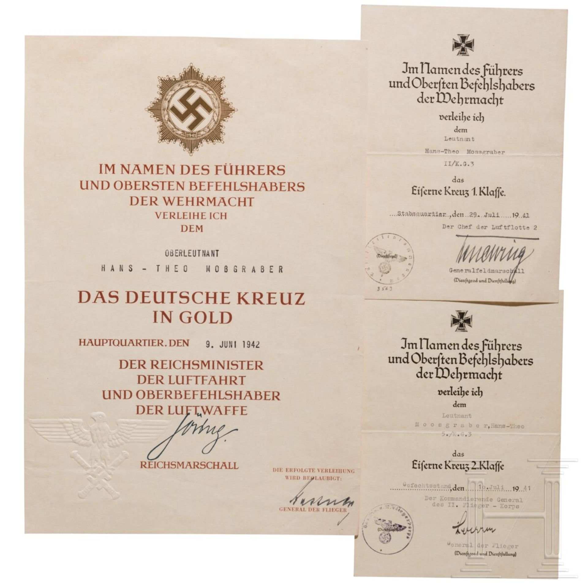 Urkunden des Kampffliegers und Ritterkreuzträgers Oberleutnant Hans-Theo Mossgraber - Image 7 of 9