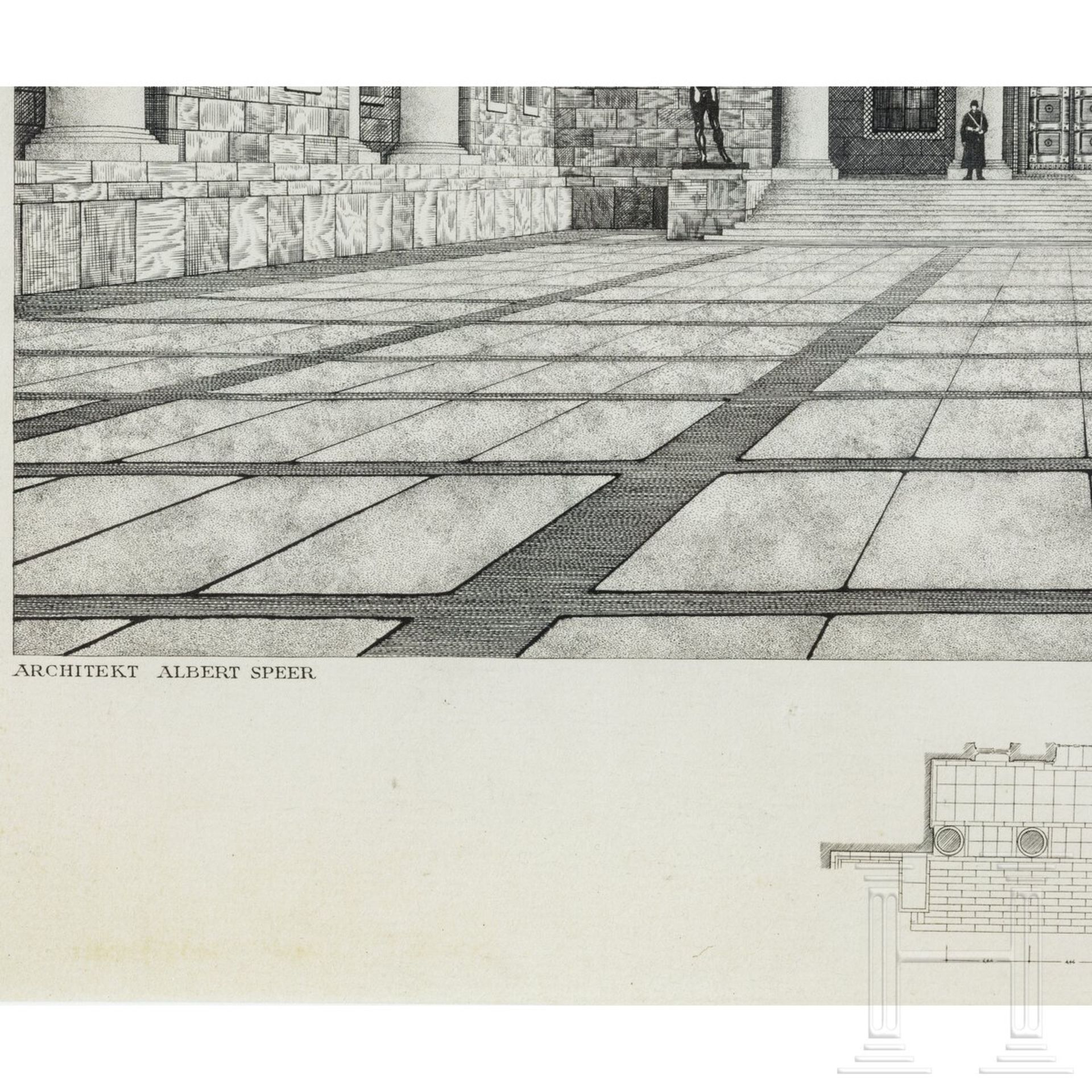 Albert Speer - zwei Stiche von Alexander Friedrich "Berlin - Neue Reichskanzlei - Ehrenhof" - Image 5 of 11