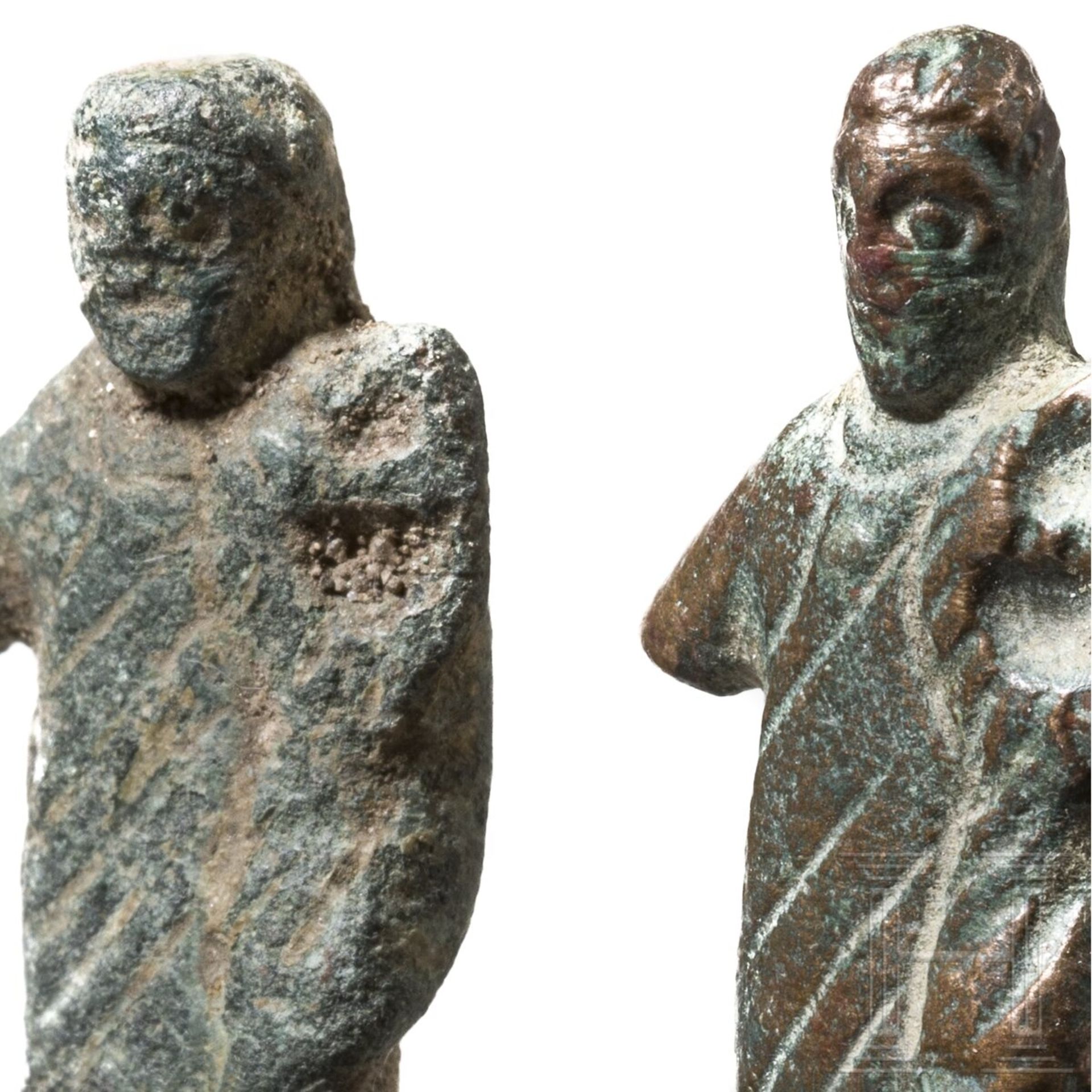 Zwei Miniaturstatuetten des Merkur und zwei Phallusanhänger, römisch, 2. - 3. Jhdt. - Image 5 of 5
